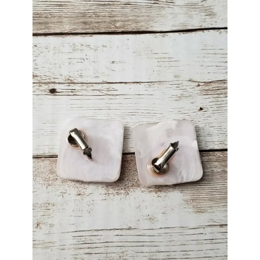 Vintage Clip On Earrings Large Statement Frosted Square